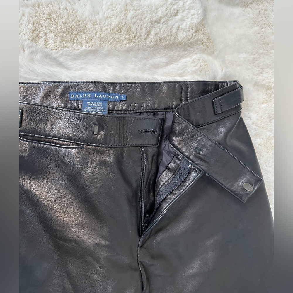 Ralph Lauren espresso brown (almost black)  leather pants with suede trim - Picture 6 of 11
